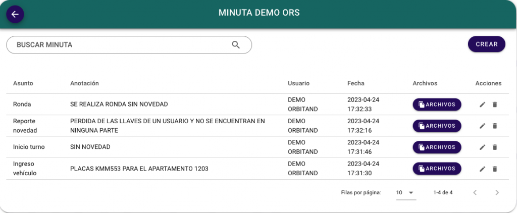 Captura de pantalla del ORS minuta electrónica